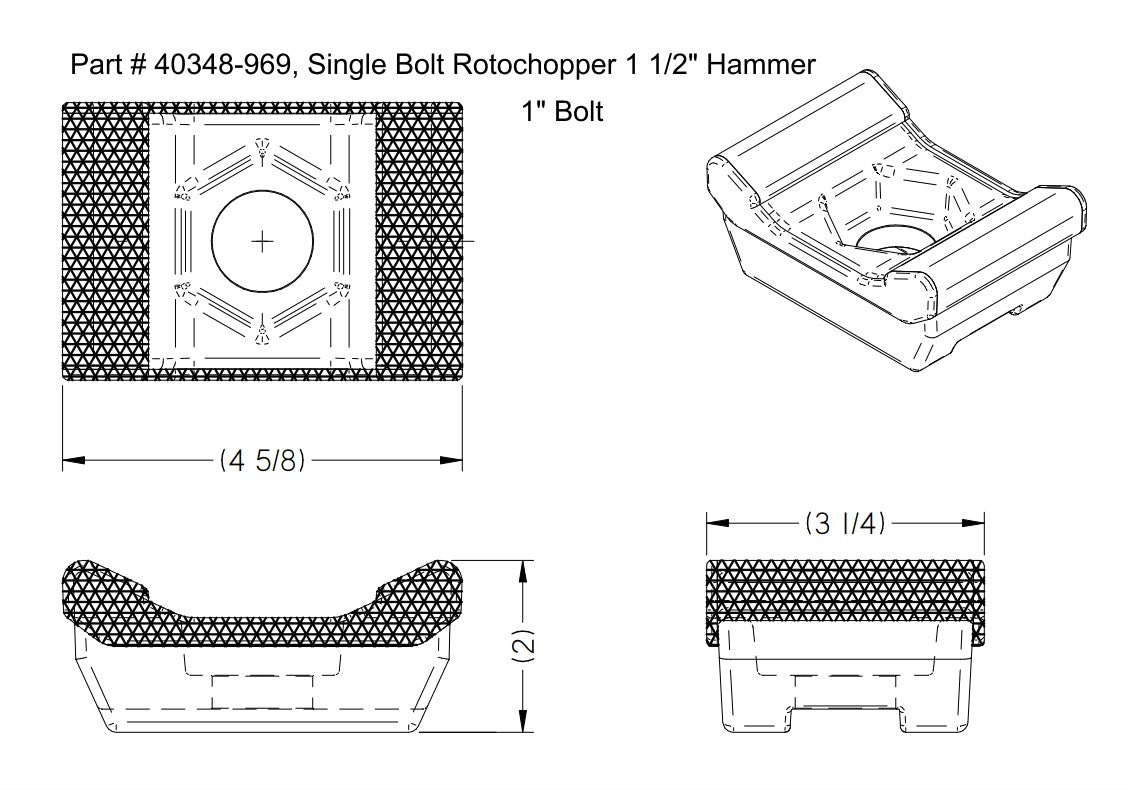 40348-969, Single Bolt Rotochopper Insert/Tip 1/12" Hammer