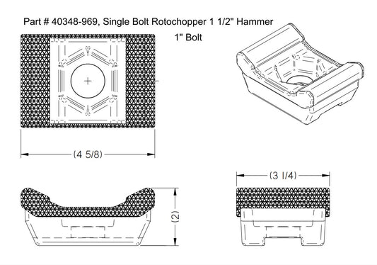 40348-969, Single Bolt Rotochopper Insert/Tip 1/12" Hammer